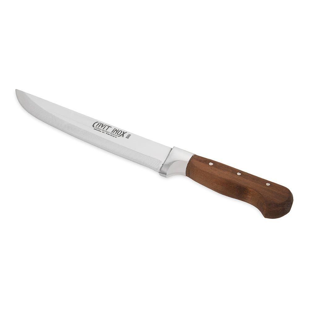 Flux Wooden Handle Meat Knife, Silver & Brown