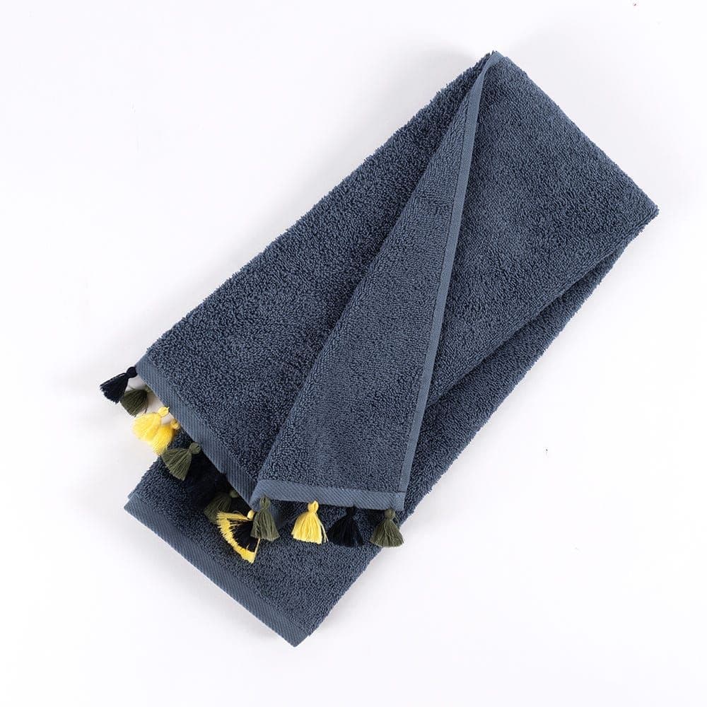 Pompom Hand Towel, Slate Blue - 500 Gsm, 80X50 Cm