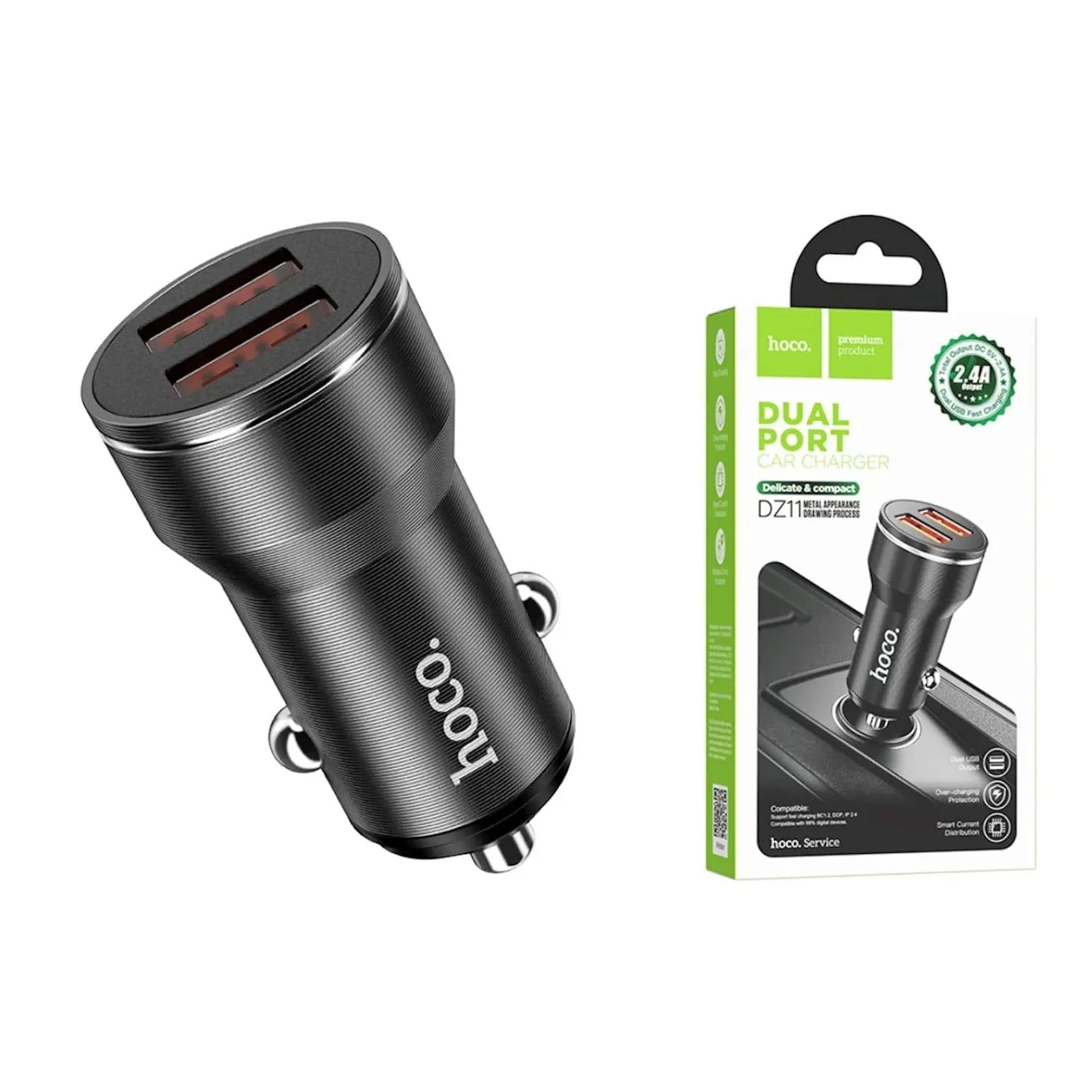 Dual Port Metal Usb 2.4A Car Charger - Hoco Dz11