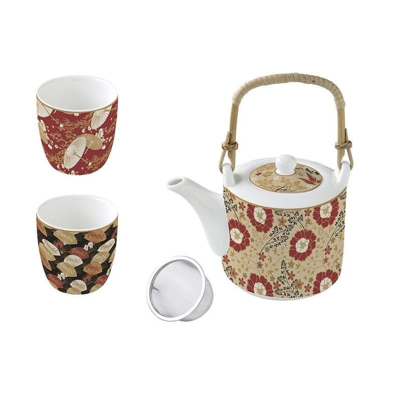 Kimono Teapot With 2 Cup Set, Multicolour - 600 &160 Ml