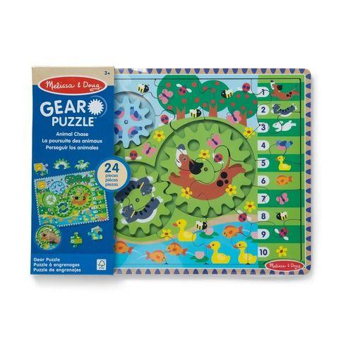 Melissa & Doug Animal Chase I-Spy Wooden Gear Puzzle