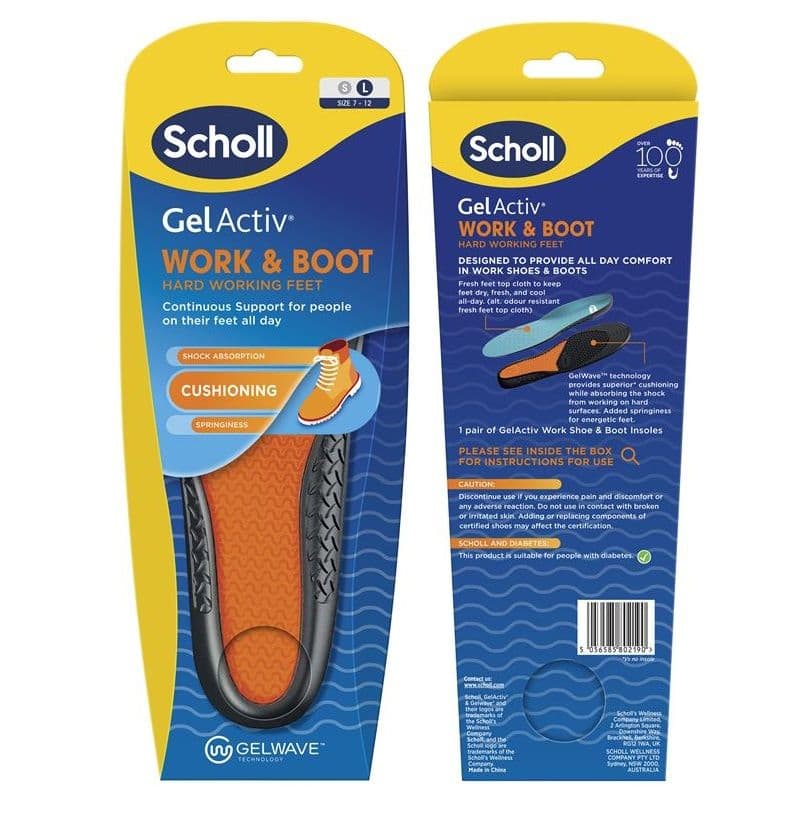 Scholl Gel Activ Insole Work & Boot Large Uk Size 7-12