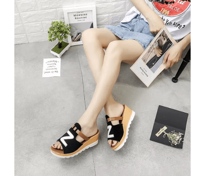 Women Loafers Non Slip Thick Bottom Fashion Wedge Sandals EU 37 - Black