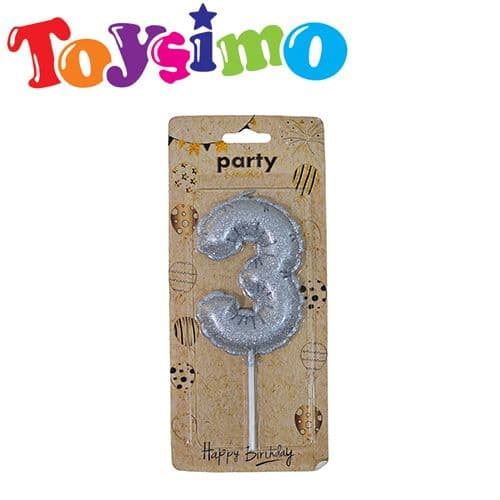 Silver Number 3 Candle (9Cm)