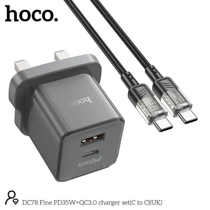 Type-C Charger Set 60W With Usb-C To Usb-C 1.2 Mtr Cable - Hoco Dc78