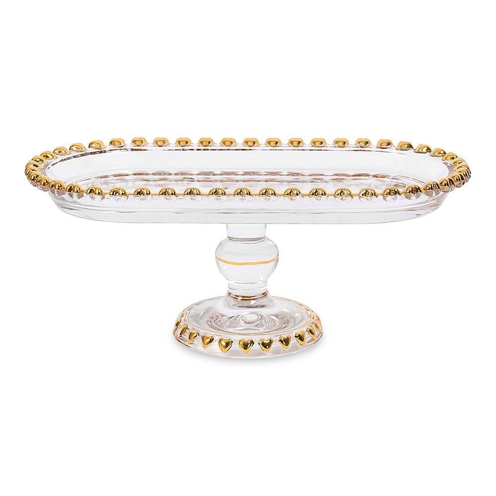 Footed Oval Dessert Platter, Gold - 25X10 Cm