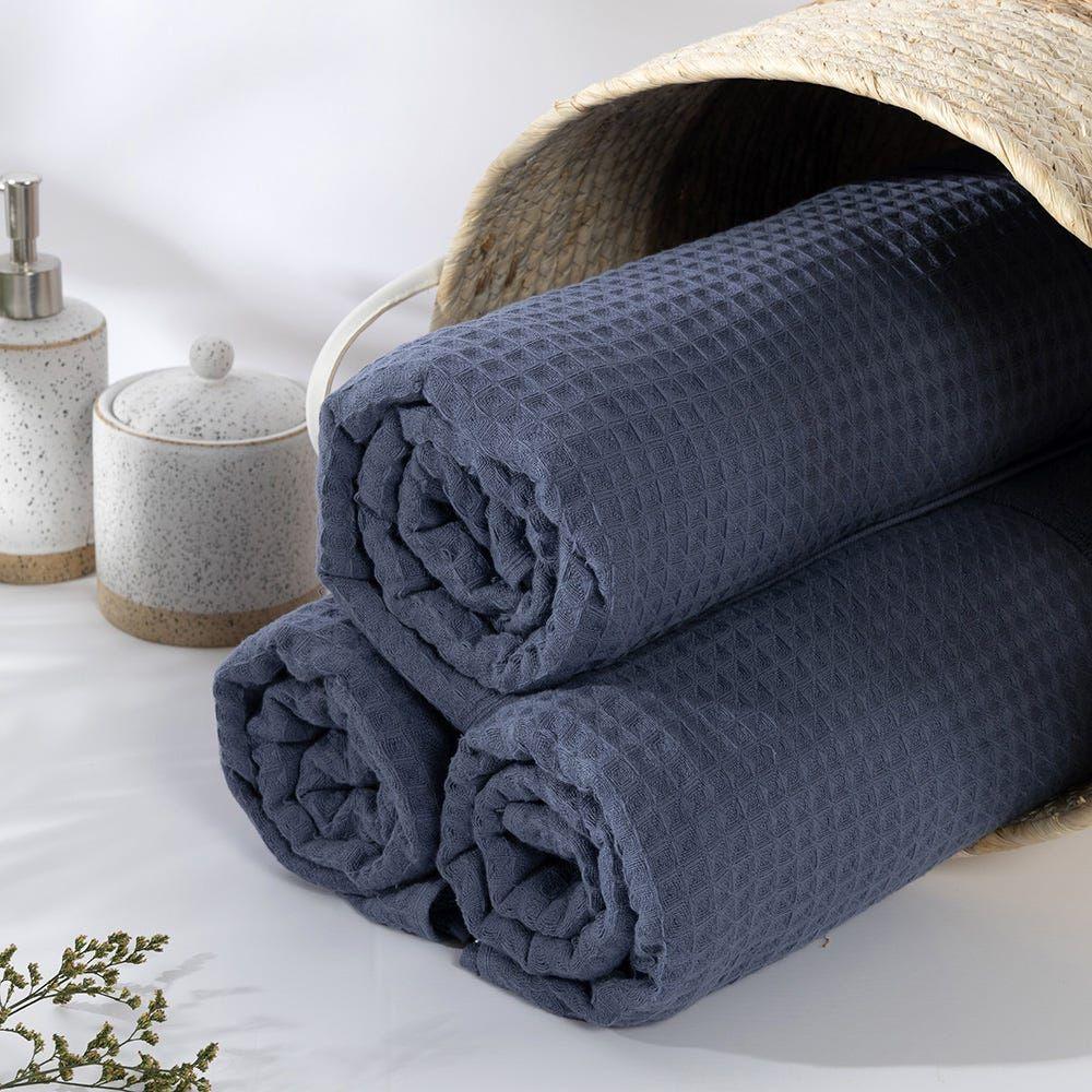 Spa Waffle Terry Reversible Bath Sheet, Midnight Blue Â€“ 500 Gsm, 85X165 Cm