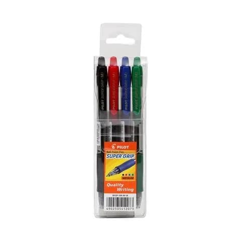 Pilot Super Grip Ball Point Pen Meduim Set 4Pcs