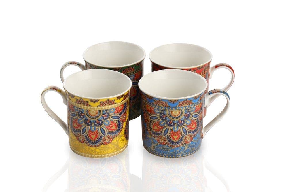 Geometric Porcelain Mug Gift Set - 4 Pieces, Multicolour, 300 ml