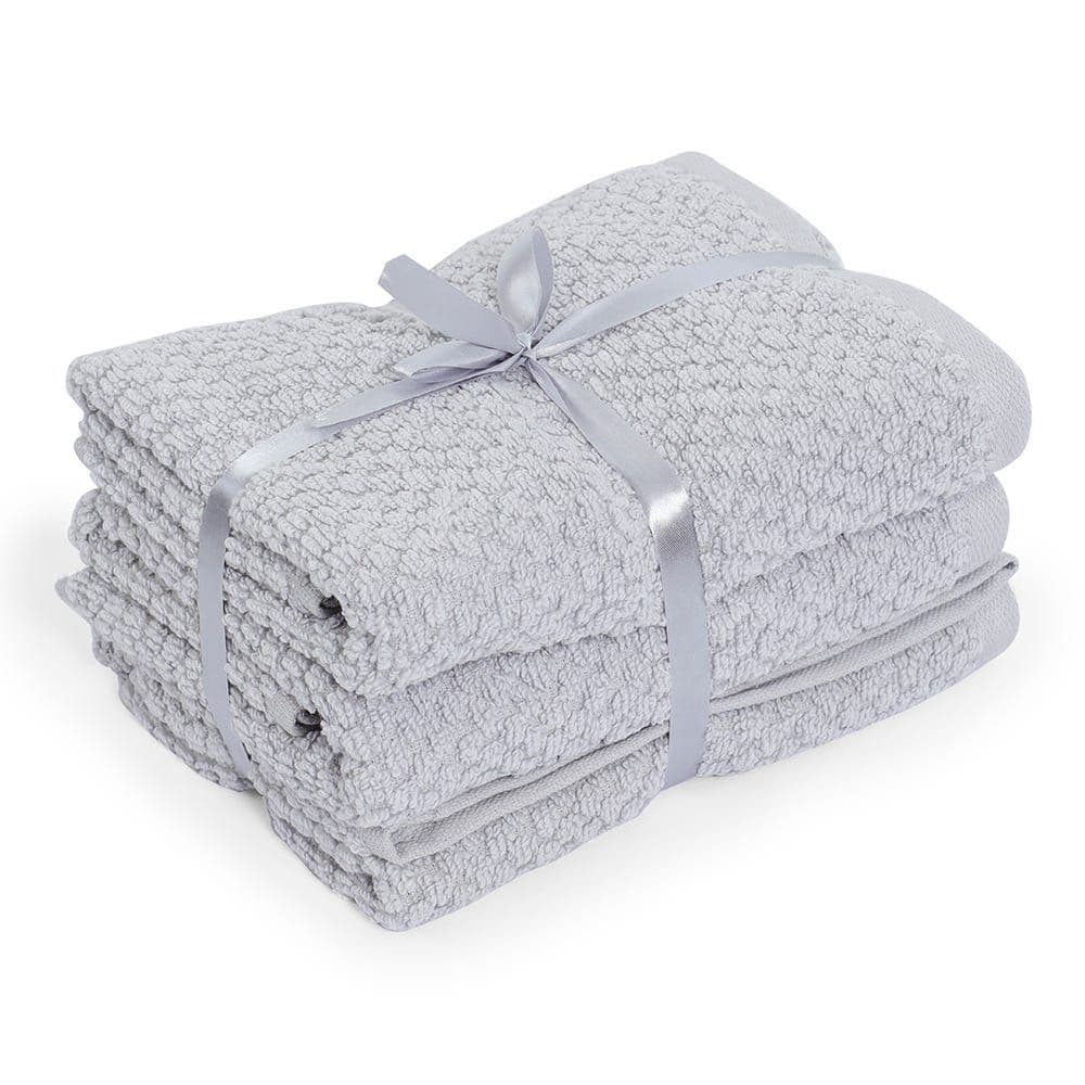 3-Piece Popcorn Textured Hand Towel Set, Silver - 40X60 Cm