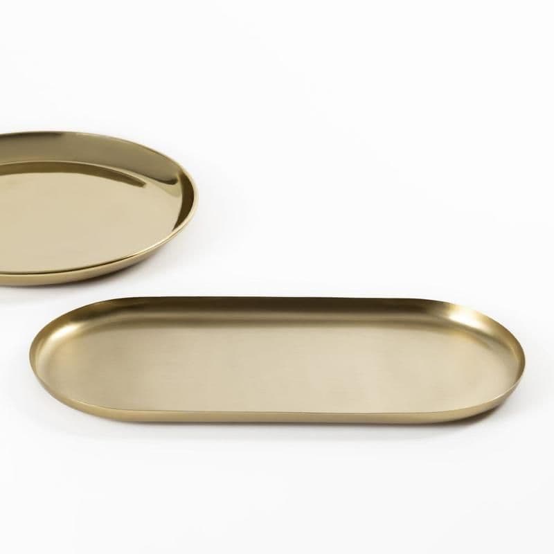 Iris Oval Decorative Plate, Matte Brass - 34X15X2 Cm