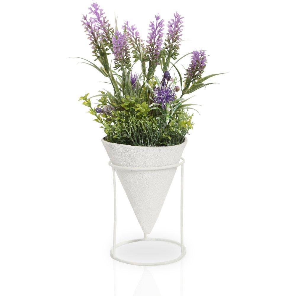 Lavender Artificial Flowers Garden In Metal Stand - Small