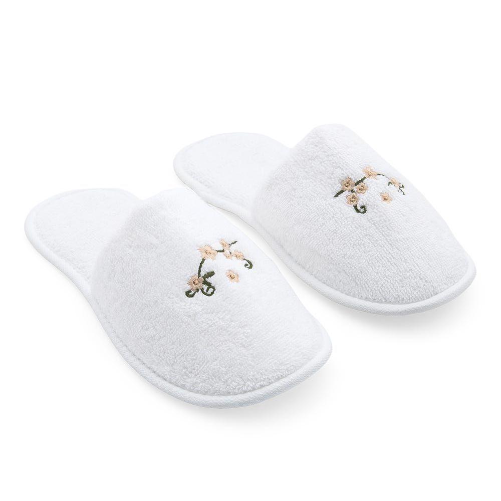 Embroidered Slippers, White - 380 Gsm, Free Size