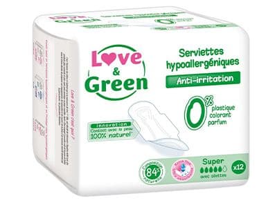Love & Green Hypoallergenic Natural Sanitary Napkins 12'S