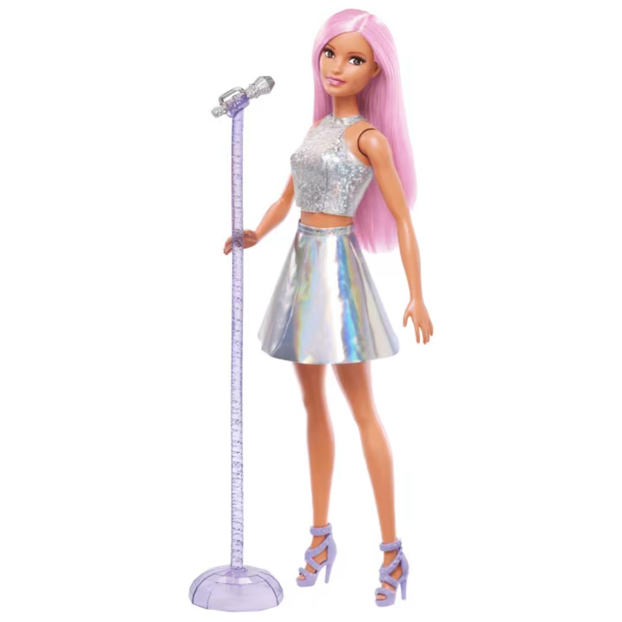 Barbie Careers Pop Star Doll With Long Pink Hair And Iridescent Skirt