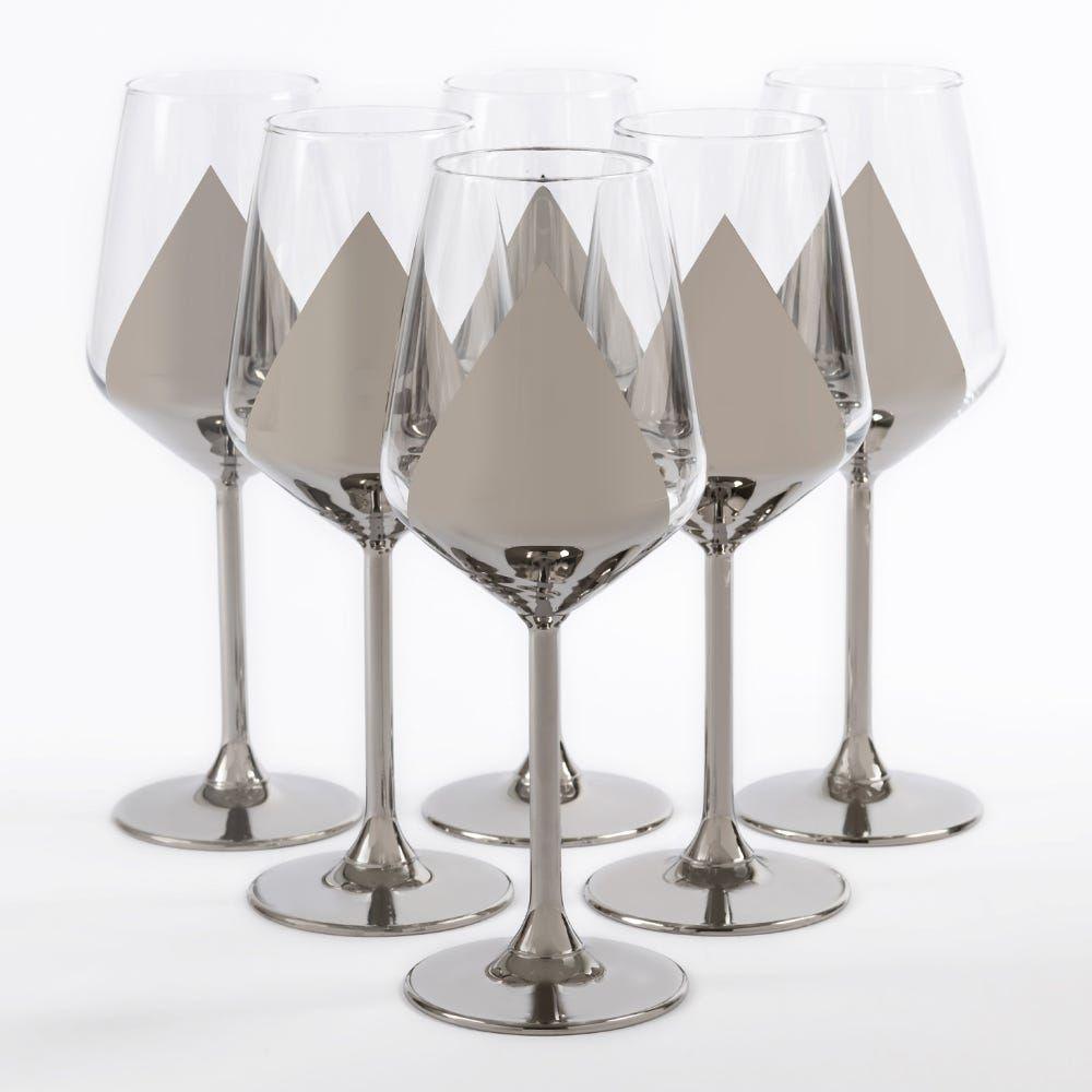 Allegra 6-Piece Wine Glass Set, Clear & Silver - 350 Ml