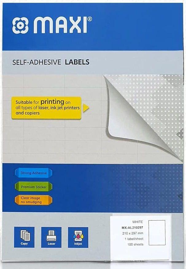 Maxi Self Adhesive Labels 210 X 297Mm White 1 Label/Sheet