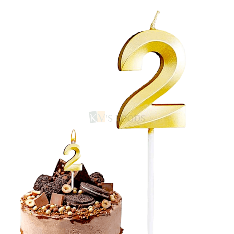 Metallic Golden Colour Shiny 2 Number Candle Cake Topper, , 2Nd Birthday Candle