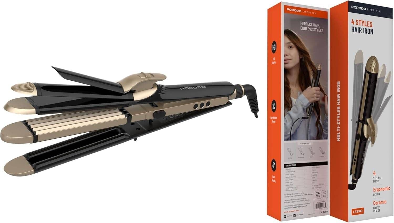 Porodo Lifestyle 4 Style Hair Iron, 60W
