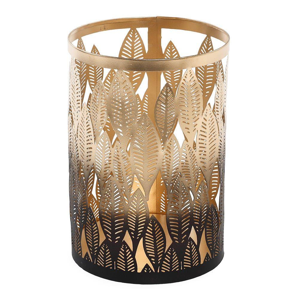 Palmed Candle Holder, Grey & Gold - Large, 13X22 Cm