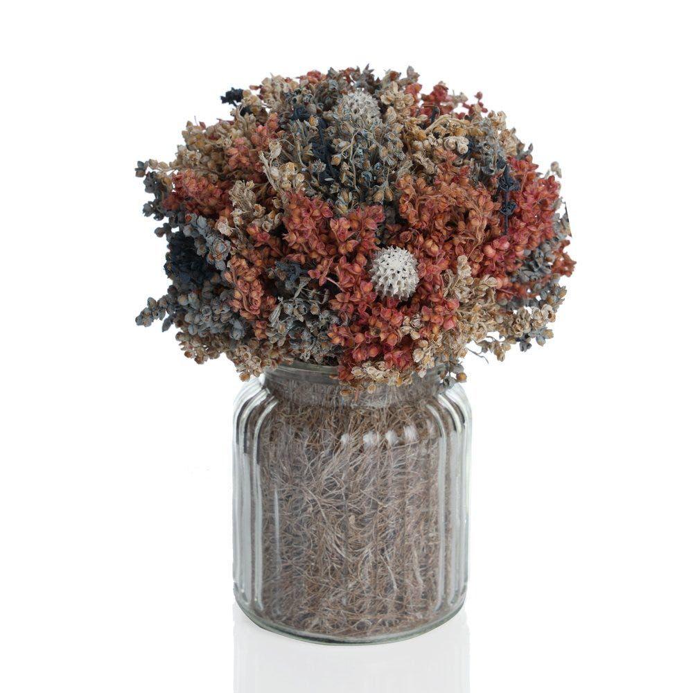 Artificial Dried Flowers With Glass Jar (Blue, 28 Cms)