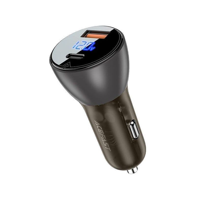 Acefast B6 Metal Car Charger 63W (Usb-A+Usb-C) With Digital Display Transparent Black
