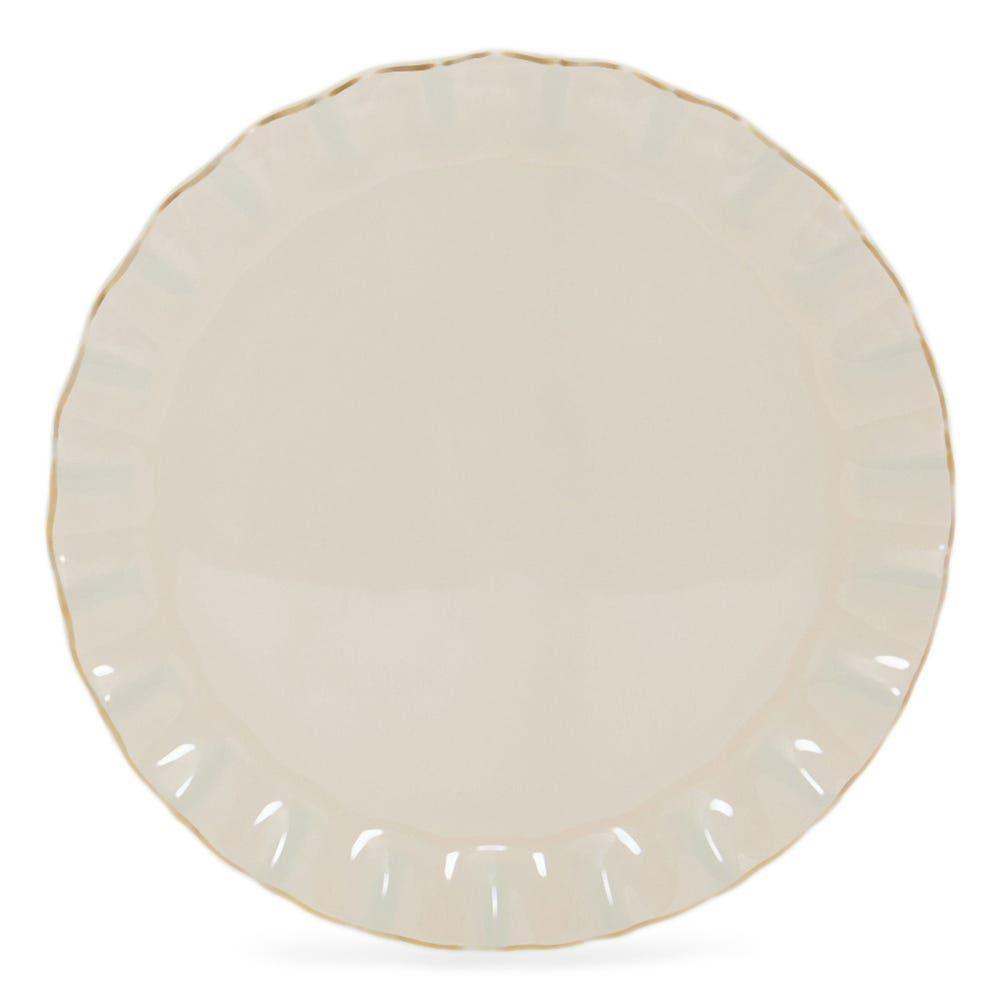 Echo Solid Krem Wavy Plate, White & Gold - 31 Cm