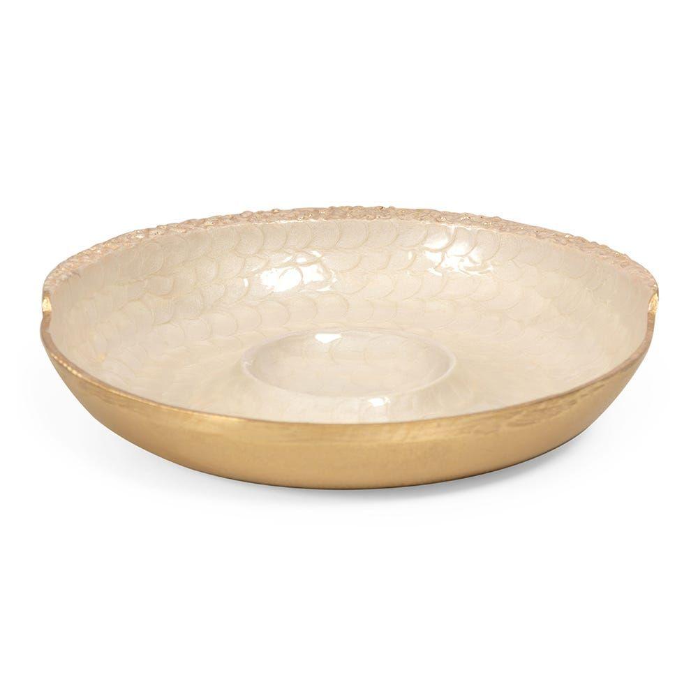 Rabiya Round Chip N Dip Bowl, Gold - 32 Cm