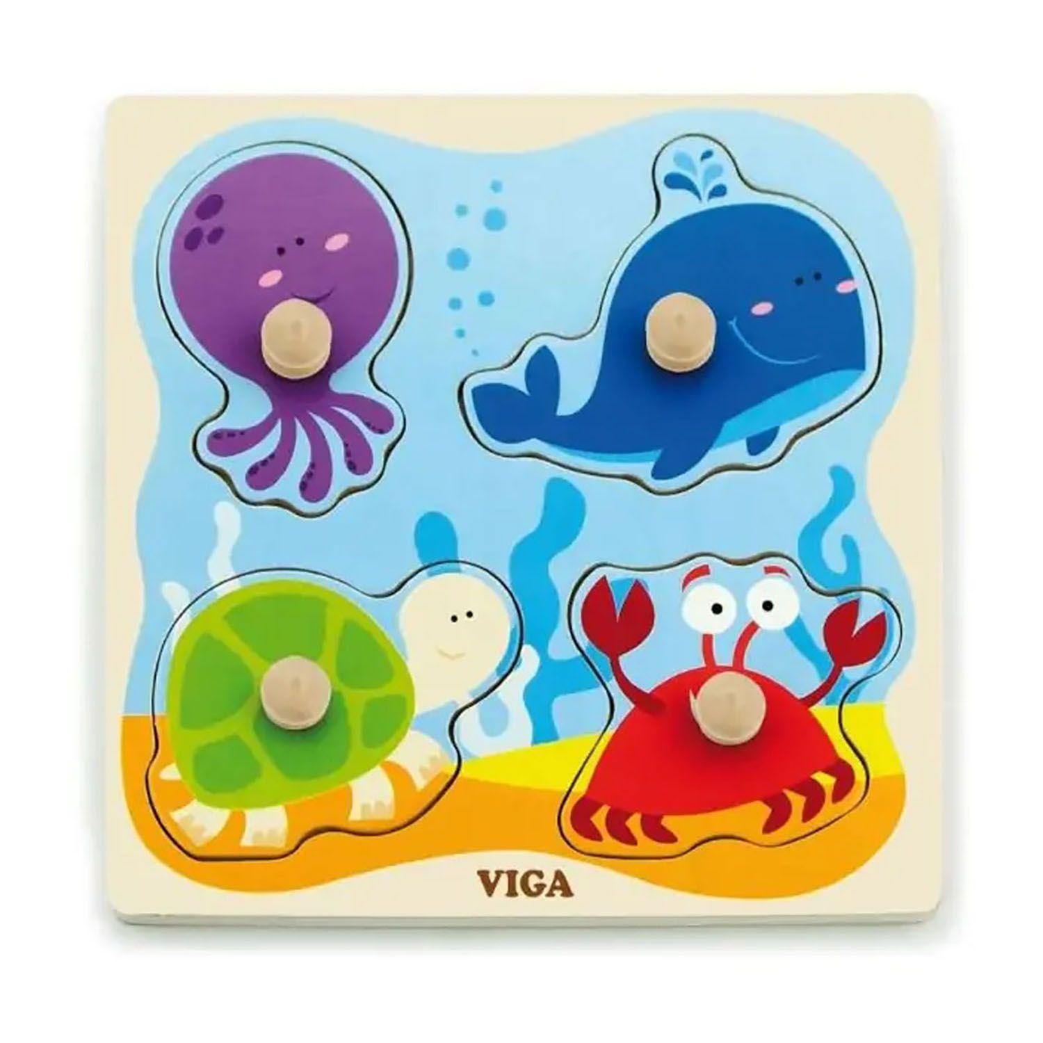 Viga Flat Puzzle With Big Wooden Knob - Sea