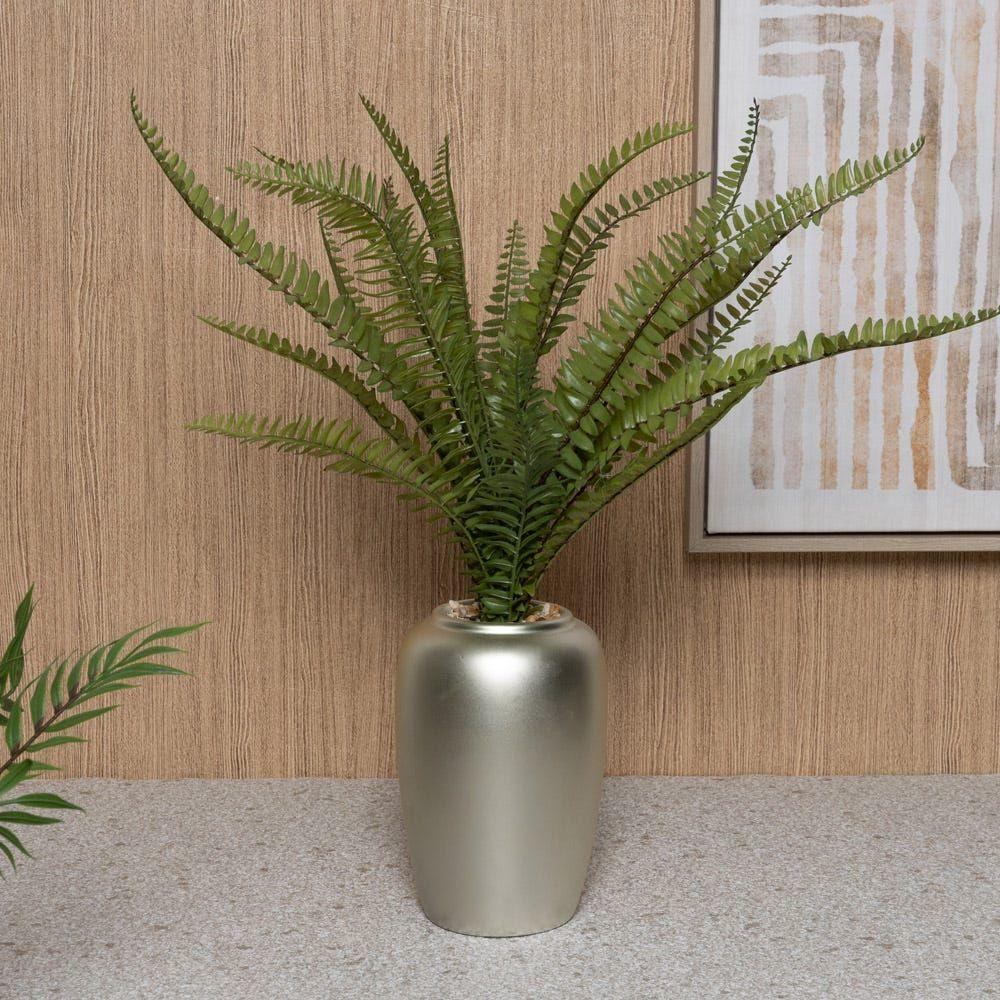 Artificial Fern In Ceramic Pot, Green & Gold - 50.8 Cm