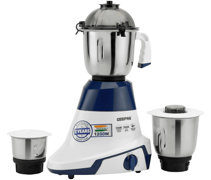 Geepas GSB44088 3-IN-1 Mixer Grinder 1200W Powerful Copper Motor with Stainless Steel Jars - Blue an