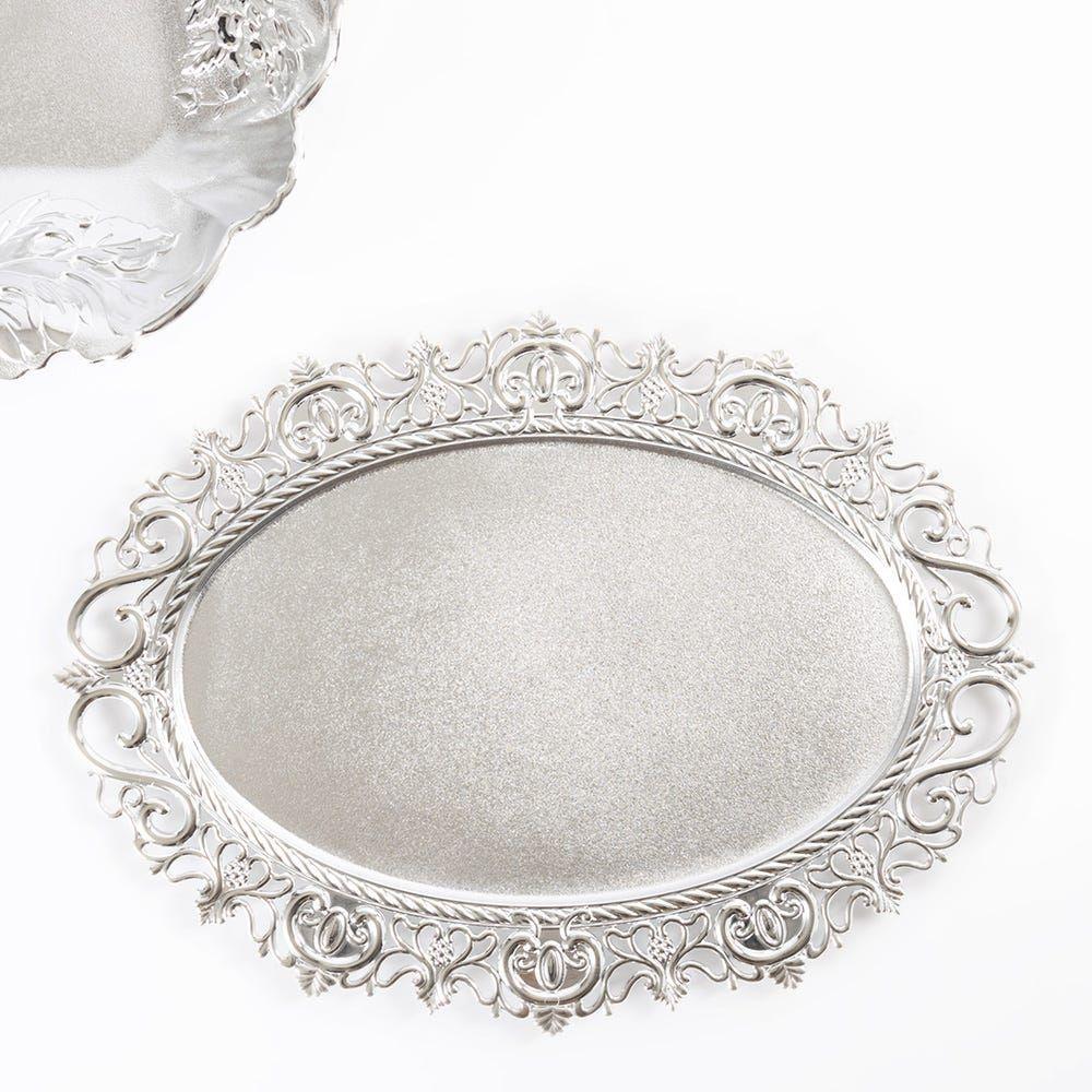 Oval Charger Plate, Silver - 34.5 Cm