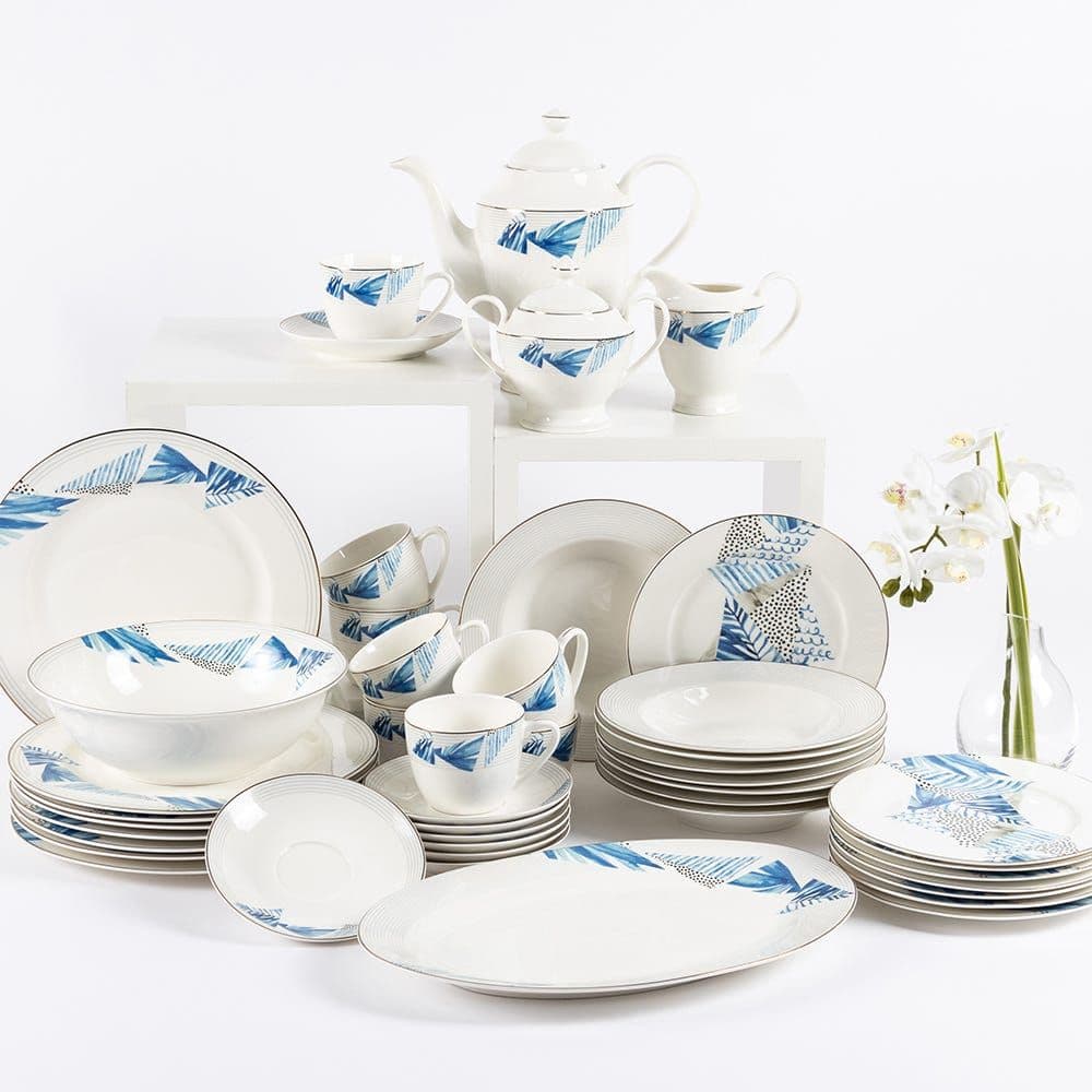 Bluer 47-piece Dinner Set, White & Blue