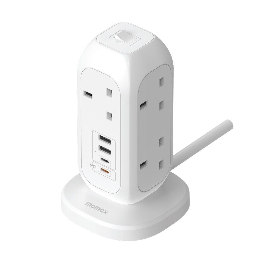 Momax Oneplug 7-Outlet Power Strip Extension Board With Usb - White