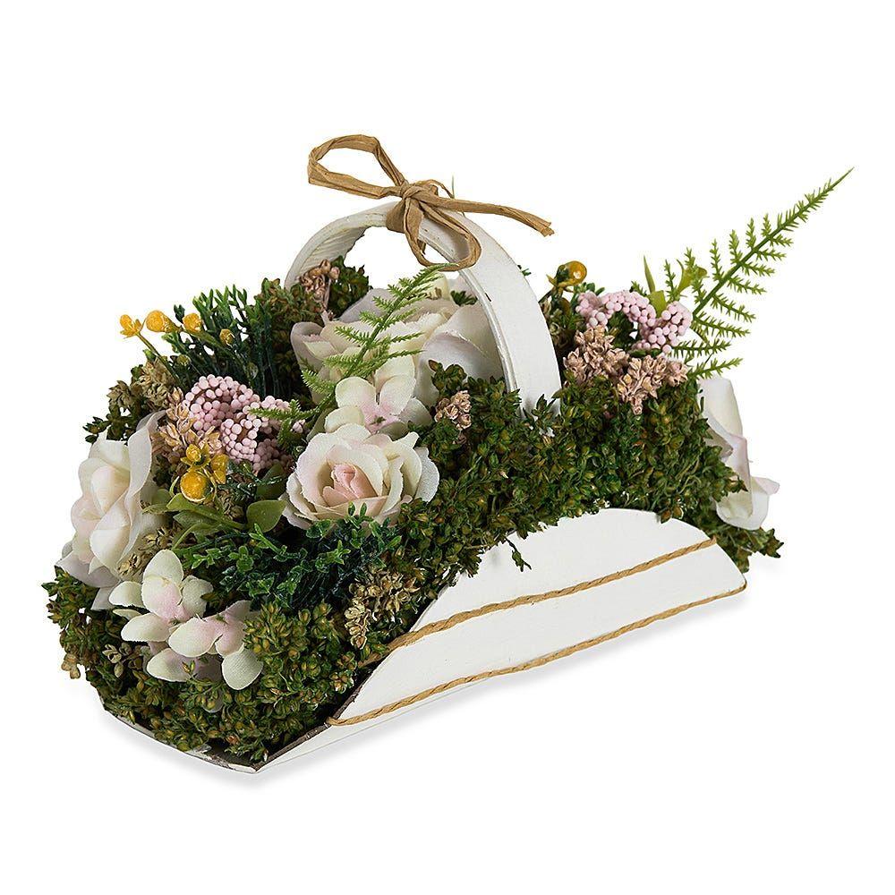 Mix Roses Arrangement Halfmoon Basket, Cream Peach - 21X13 Cm