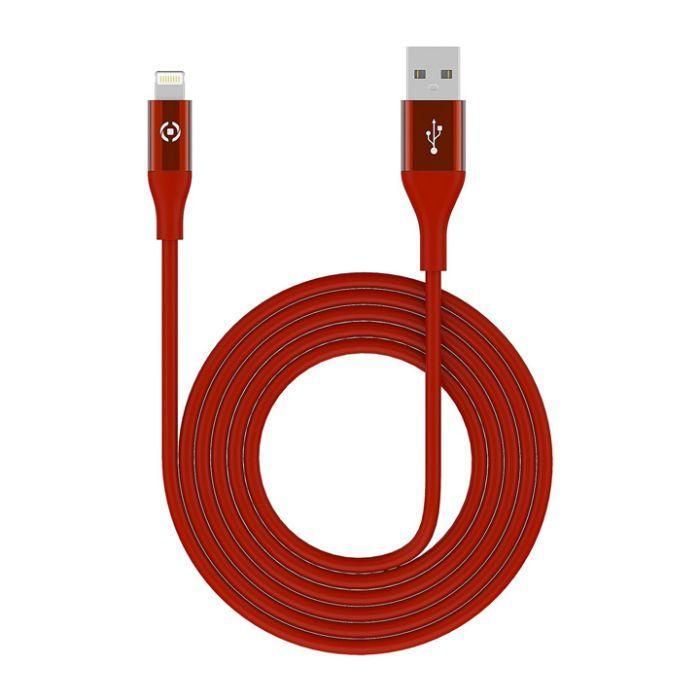 Celly Usblightcol3Mrd Mfi Lightning Color Cable 3M Red