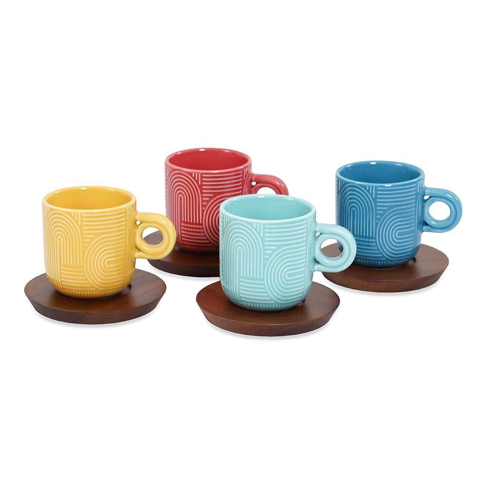 Take A Loop Cup & Saucer, Multicolour - Set Of 4, 110 Ml