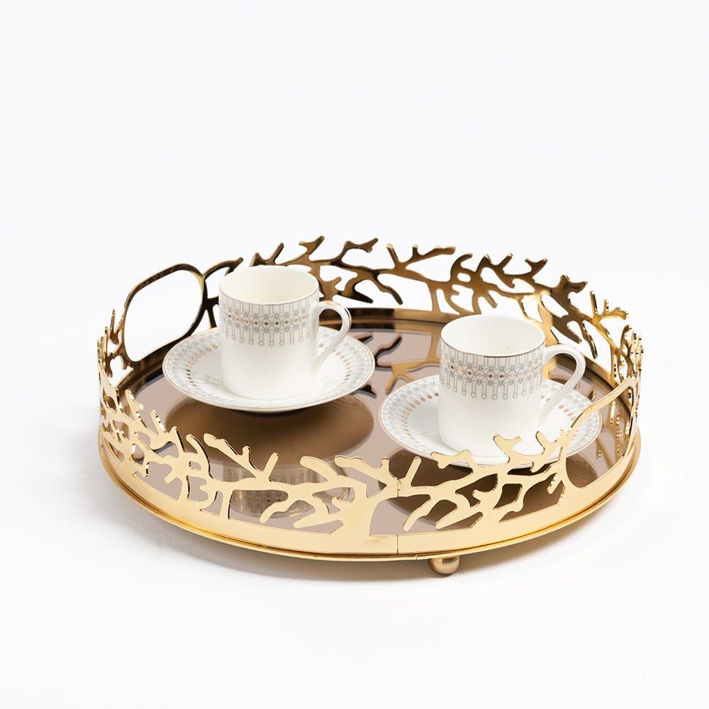 Mozaik Round Tray, Gold - 28 Cm