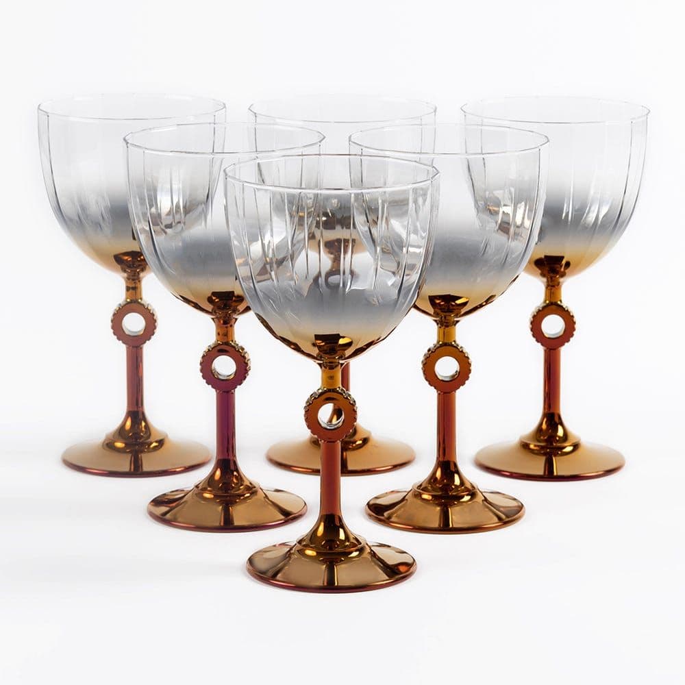 Amor 6-Piece Wine Glass Set, Cherry & Gold - 280 Ml