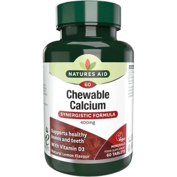 Natures Aid Chewable Calcium Synergistic 400Mg 60 Tablets No.12725