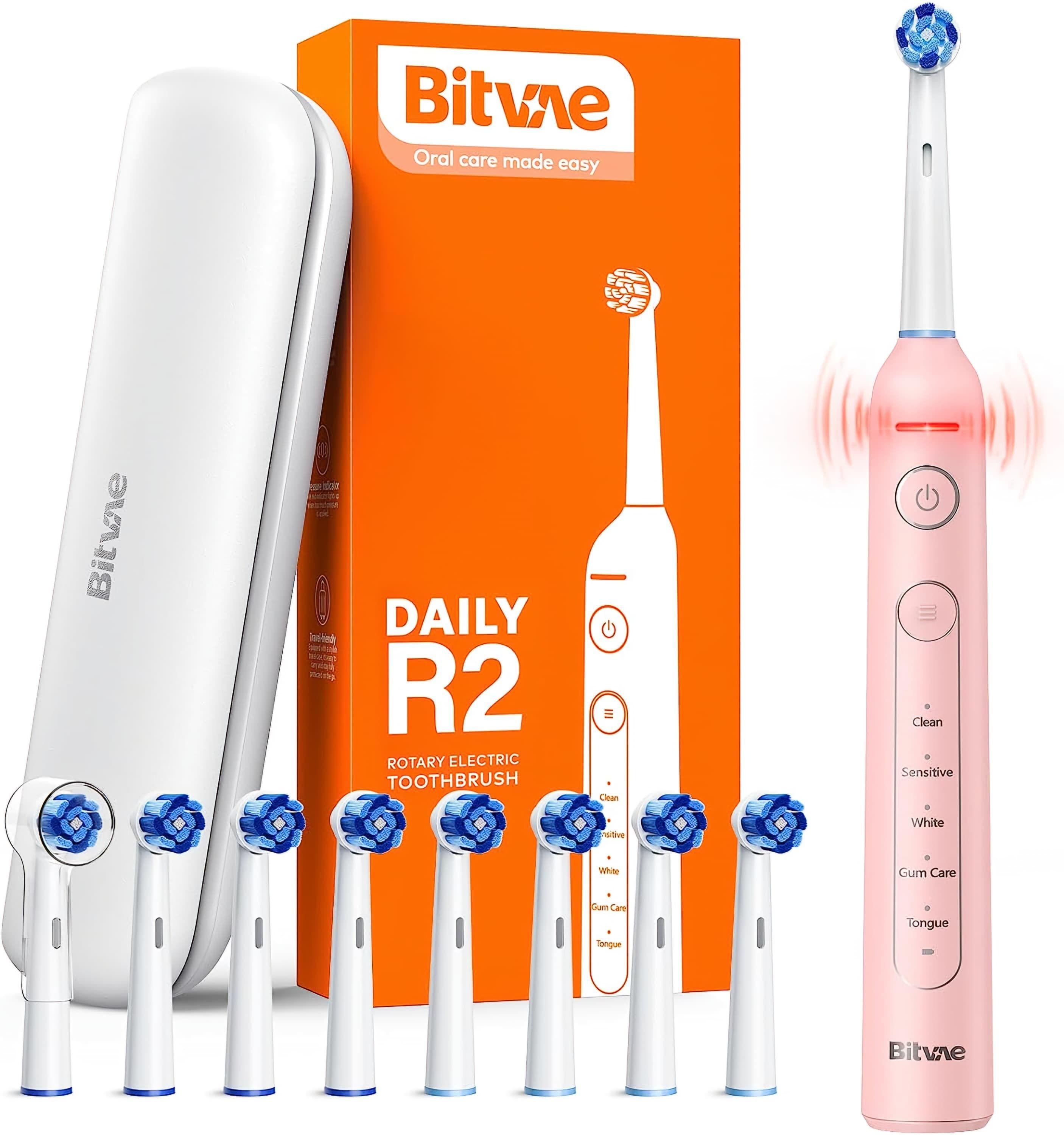 Bitvae R2 Electric Toothbrush Pink+8Pcs Brush Head+1Pcs Travel Case