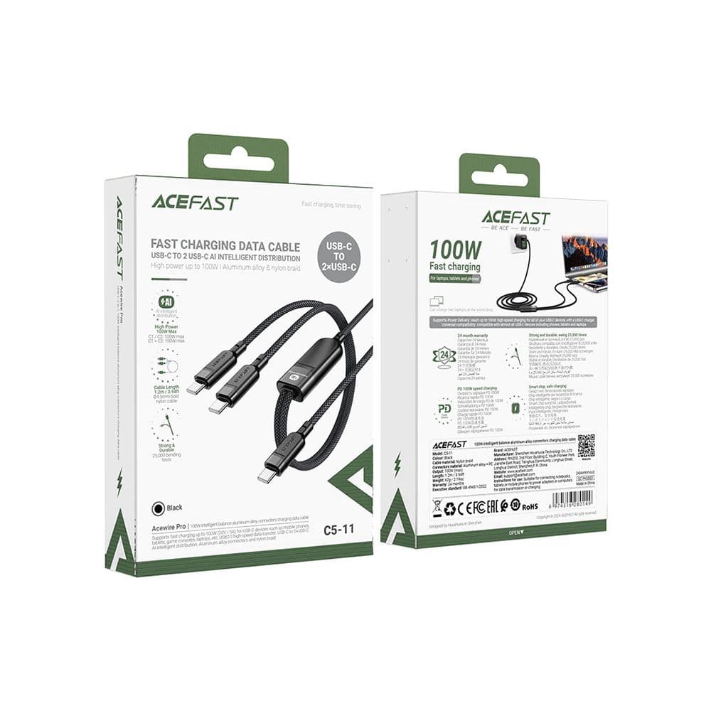Acefast C5-11 Usb-C To 2Xusb-C 100W 1.2 M