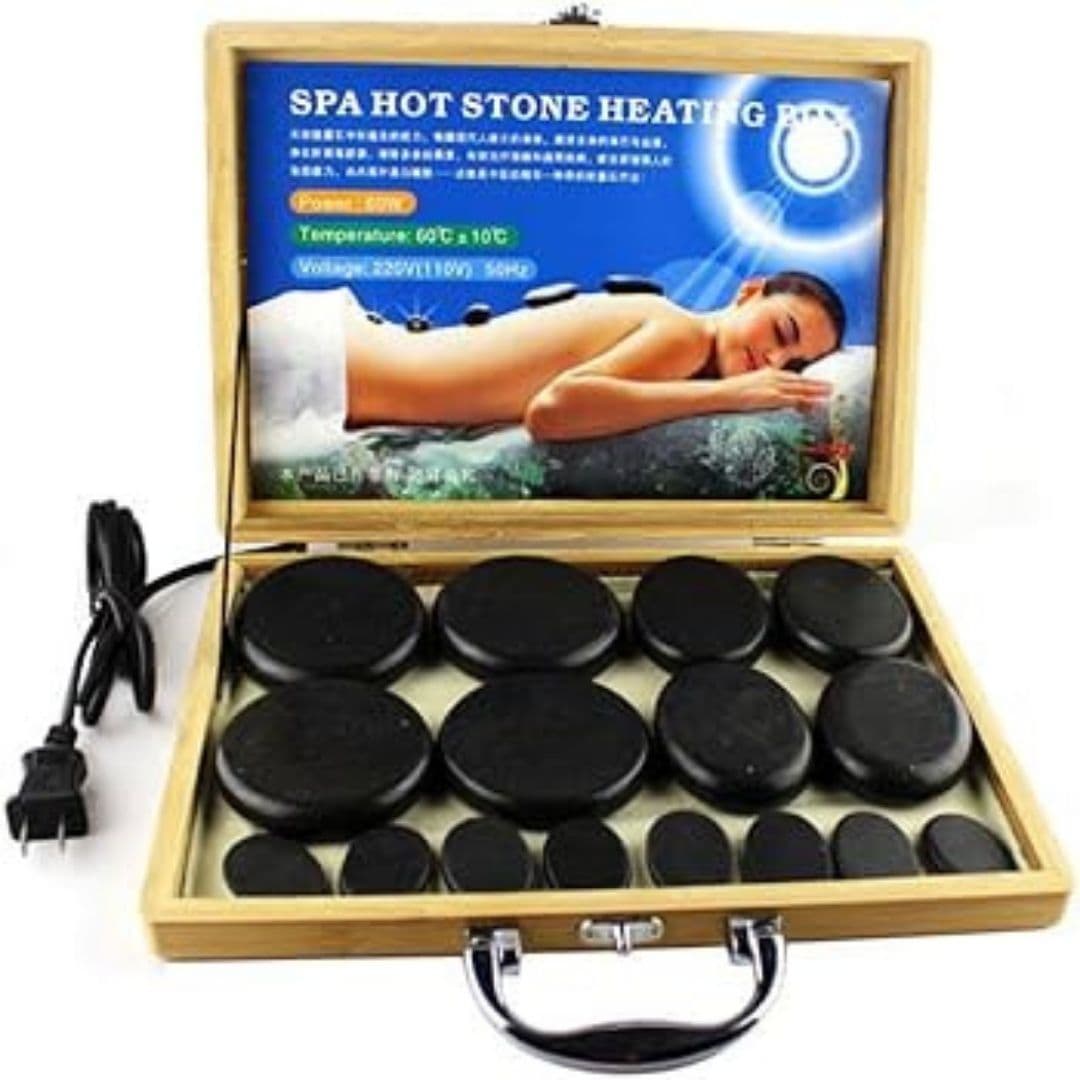16 Massage Stones With Wooden Box