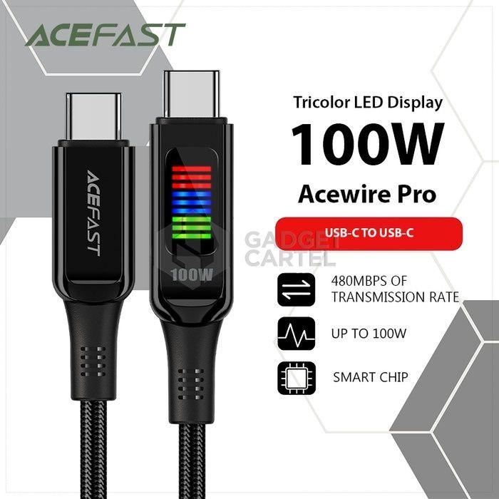 Acefast C7-03 Premium 100W Fast Charging Nylon Braid Cable 1.2Mtr -Usb-C To Usb-C (Tricolor Led Display )