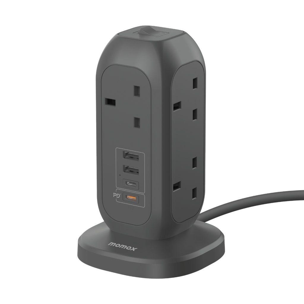 Momax Oneplug 7-Outlet Power Strip Extension Board With Usb - Space Grey