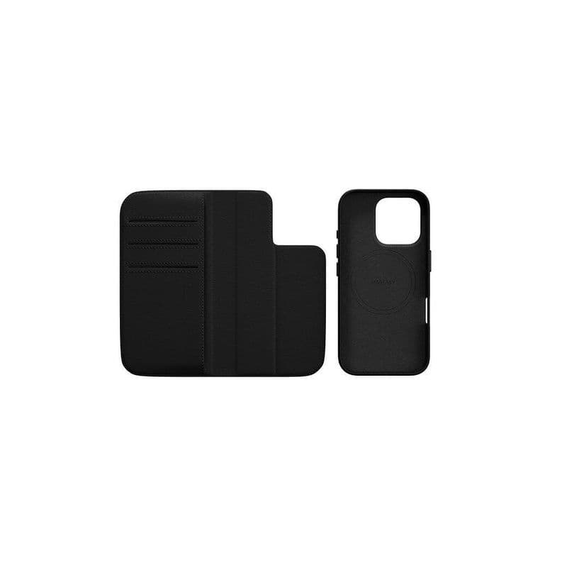 Mageasy 2-In-1 Card Folio Magsafe Leather Flip Phone Case With Stand For 2024 Iphone 16 Pro Black