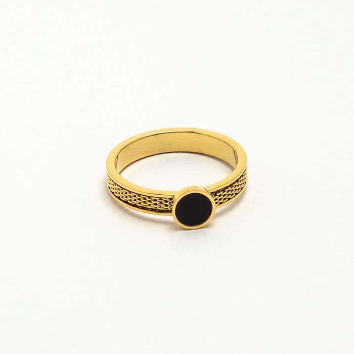 Black Round Ring - Gold