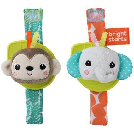 Bright Starts Rattle & Teethe Wrist Pals Toy - Monkey & Elephant