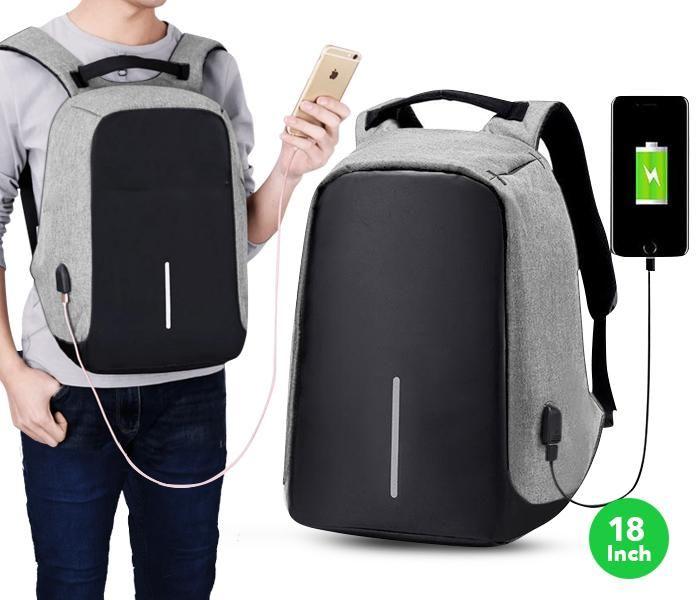 Anti-Theft Backpack 18 Inch With Usb Port Loc Grey Ja001