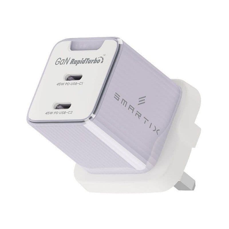 Smartix Premium Compact Uk Wall Adaptor 45W Gan Purple